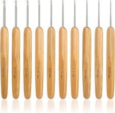 10 Pcs Crochet Hooks Ergonomic Crochet Needles Bamboo Wooden Handle Small Size C