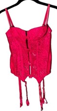 Women's Victoria's Secret 34C Cherry Red Corset Bustier Romantic Boudoir Lace