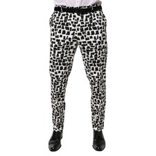 DOLCE & GABBANA Pants Black White Abstract Print Cotton Blend IT52/W38/XL 900usd