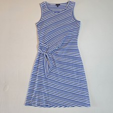 Talbots Side Tie Shift Dress Women PS Blue White Sunday Morning Striped Pullover