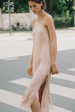 H&M LACE-TRIMMED BROCADE DRESS