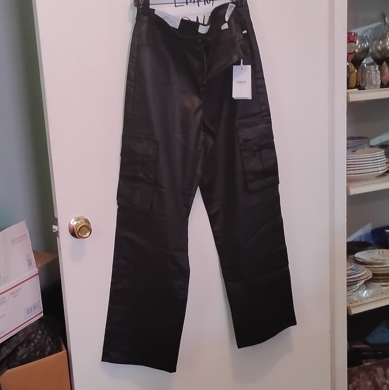 Vervet Blue Women's Black Dark Wash High Rise Cargo Dad Jeans Stretch 31
