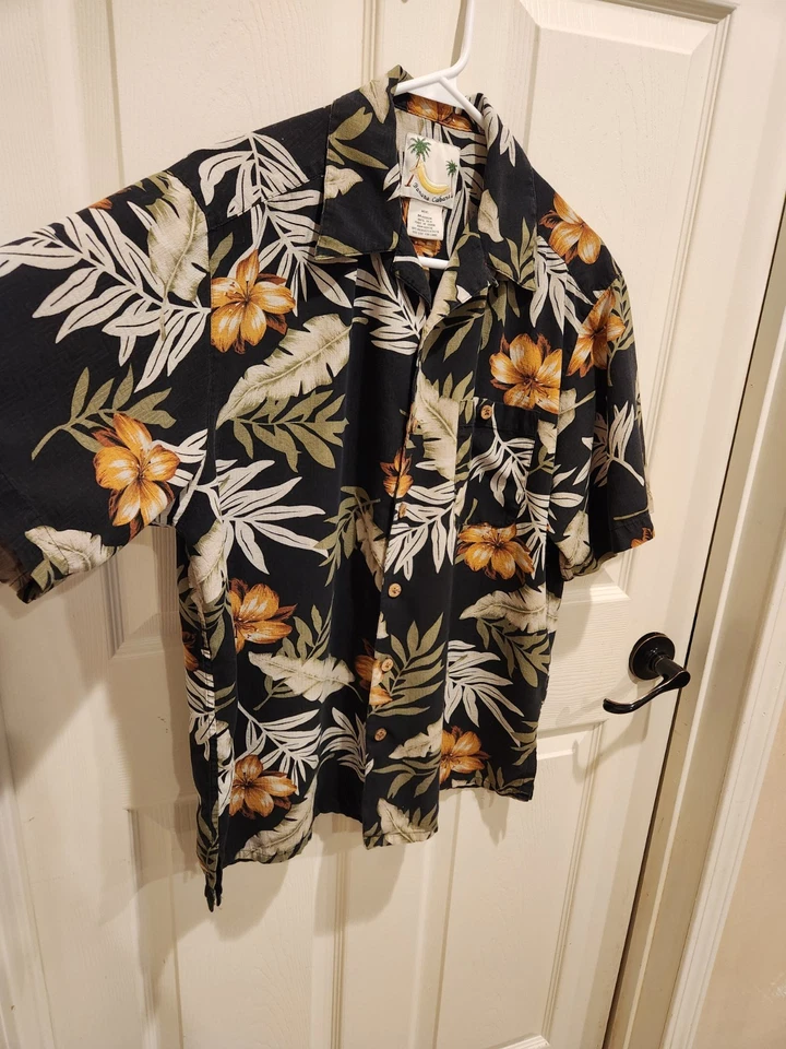 BANANA CABANA гавайская шелковая рубашка ладони традиционный короткий рукав мужской размер M - Изображение 3 из 4