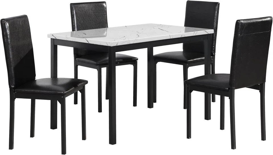 Juego de comedor de metal Citico de 5 piezas con tapa de mármol sintético laminado Foto 3 de 4