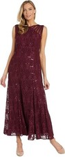 R M Richards Long Embellished Illusion-Detail Lace Gown Merlot Size 12 159