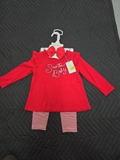 Baby Girls Embroidered Christmas Santa Baby Long Sleeve Top Leggings Set 18 M