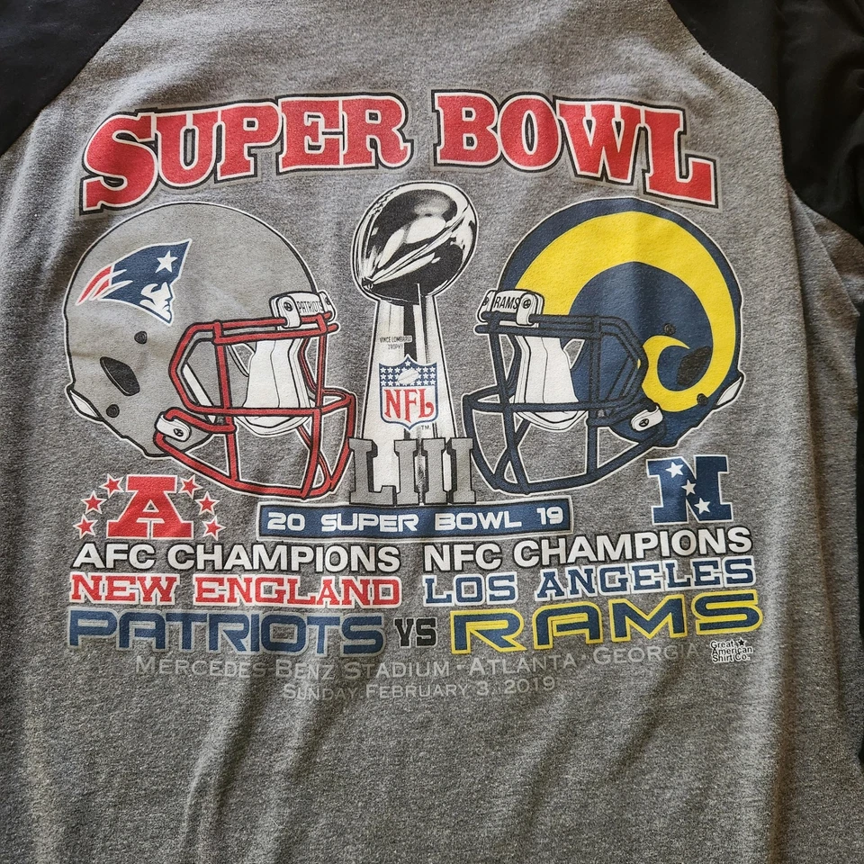 SUPERBOWL 2019 LA Rams New England Patriots Raglan T-shirt LIII Unisex 2XL RARE! - Image 2 of 4