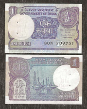 INDIA 1 Rupee P-78Ah 1993 UNC *COIN ON NOTE* x 1 Pcs OIL EXPLORATION BANKNOTE