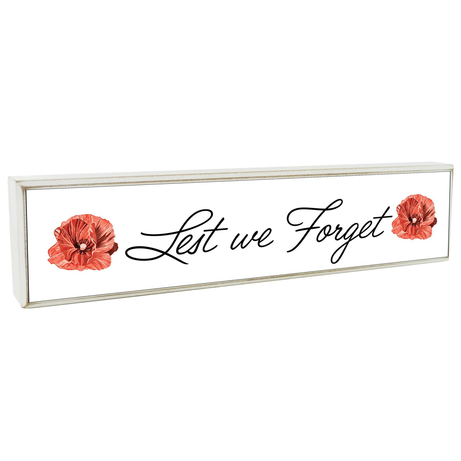 Lest We Forget Remembrance Poppies & Cornflowers Watercolour Wooden Block Sign