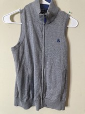 Brooks Brothers Vest Boys M Grey Blue Fleece Coolmax Cotton Blend Full Zip E