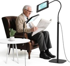 MoKo 10X Large Magnifying Glass with Light and Stand, Flexible Gooseneck Floor M