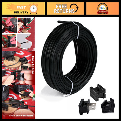 50FT 18/2 SPT-1 Wire UL Listed with 3 Vampire Plugs - Heavy Duty Black Cable
