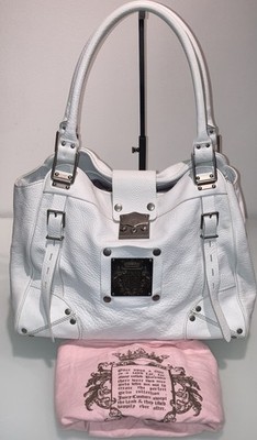JUICY COUTURE HANDBAG VINTAGE WHITE ''FAIRYTALE'' LEATHER LRG SHLDR EXCELLENT!