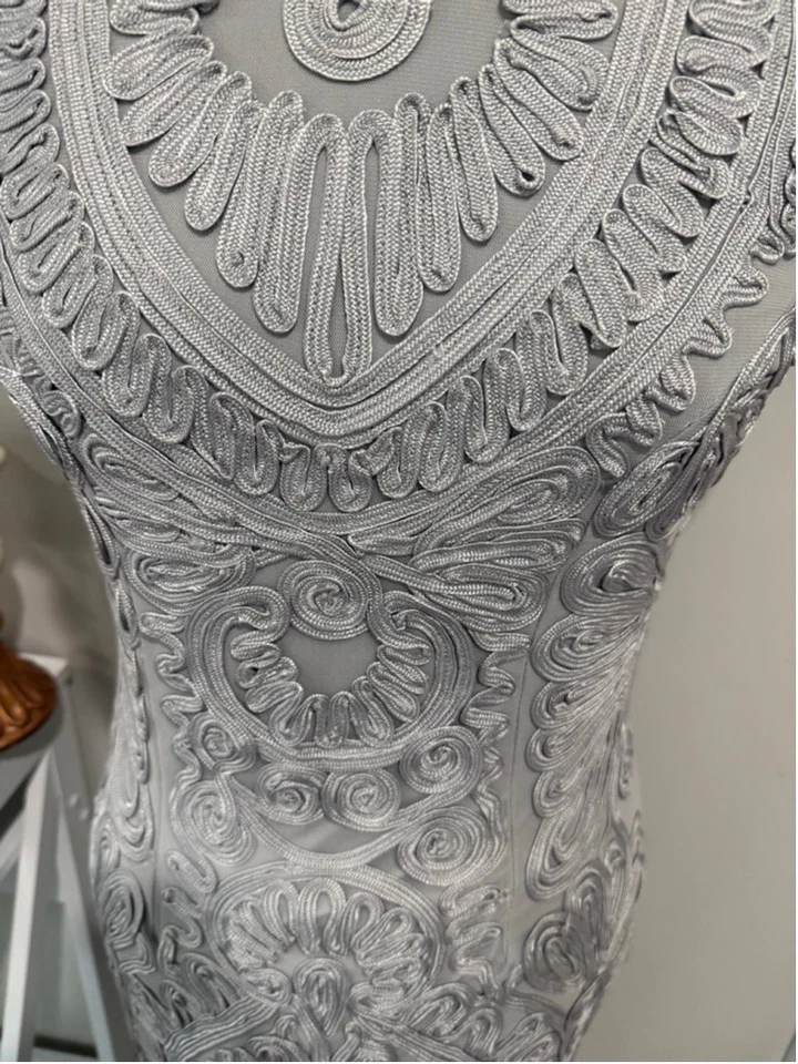 JS Collections Silver Gray Embroidered Cocktail Dress 4 - Image 3 of 4