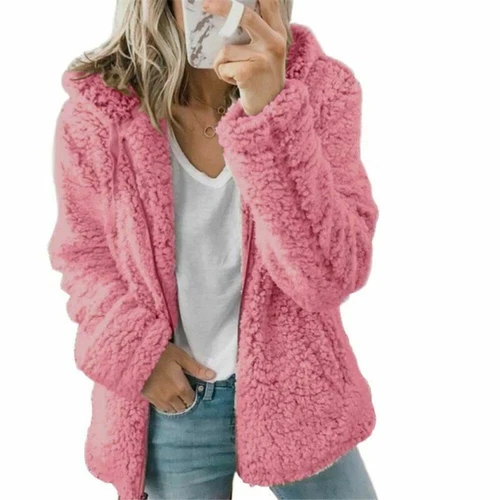 Women Teddy Bear Fluffy Coat Zip Up Winter Cardigan Fleece Hoody Jacket Outwear - Picture 6 of 32