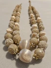 Vintage JAPAN Beaded Necklace Double Strand Statement Costume Jewelry Beige