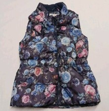 H M Navy blue With roses floral girls Puffer vest body warmer jacket 6-7 yo