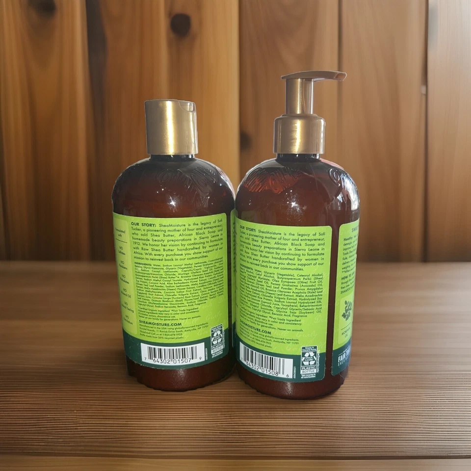 Lote Champú Acondicionador Shea Moisture Power Greens Moringa Aguacate Cabello Rizado Foto 3 de 4