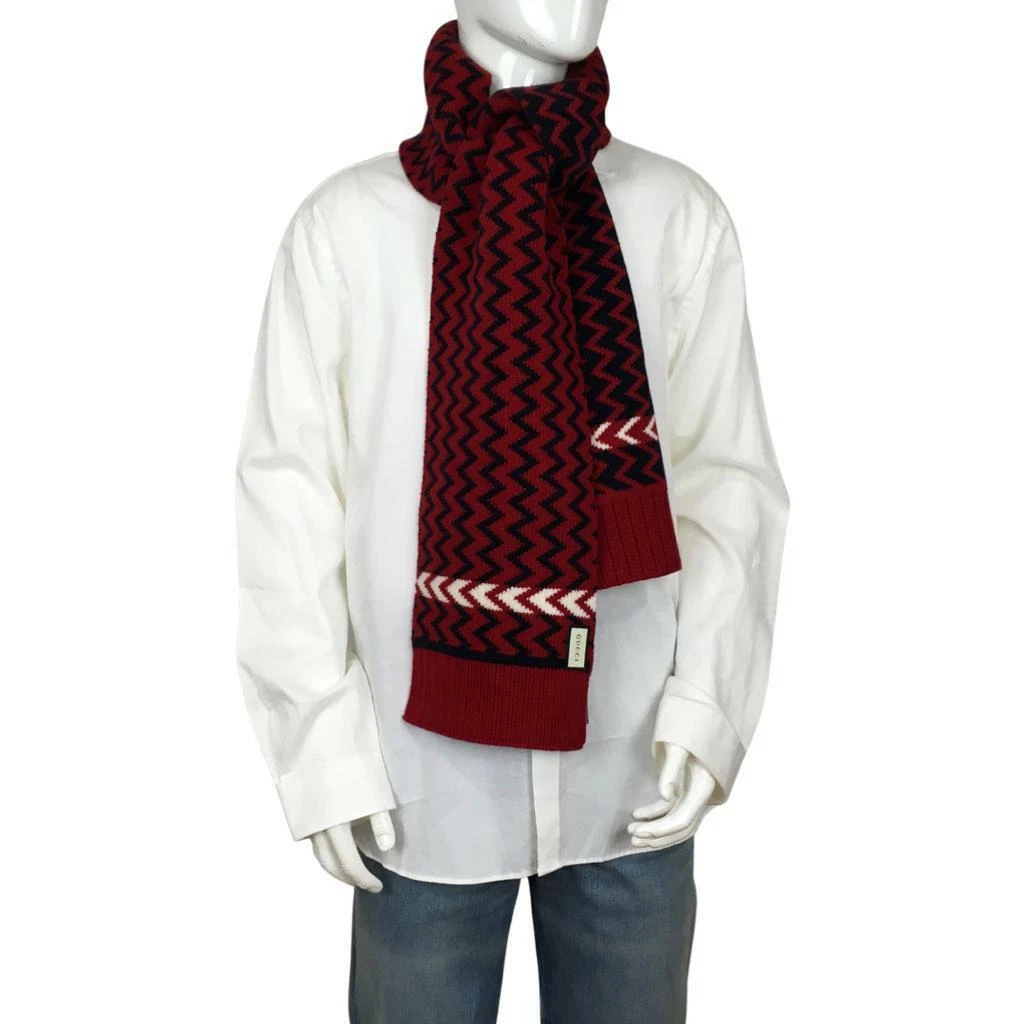 Foulard long homme Gucci en laine rouge/bleu avec motif zig zag 70,8