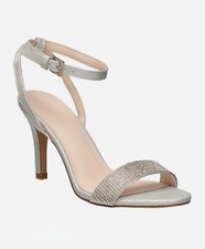 NEW H by Halston Ankle Strap Party Bling High Heel Dress Sandal, Sz US 7, Silver