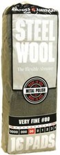Homax 106602 Steel Wool Pad, 00 Grit, Very Fine, Gray, 16 Pads per Pack