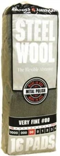 Homax 106602 Steel Wool Pad, #00 Grit, Very Fine, Gray, 16 Pads per Pack