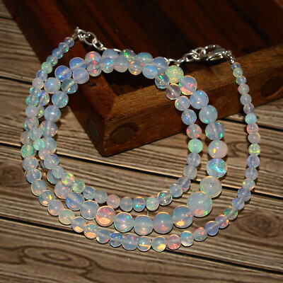 Natural Ethiopian Welo Fire Opal Balls Round Beaded Gemstone Necklace 16 Inches