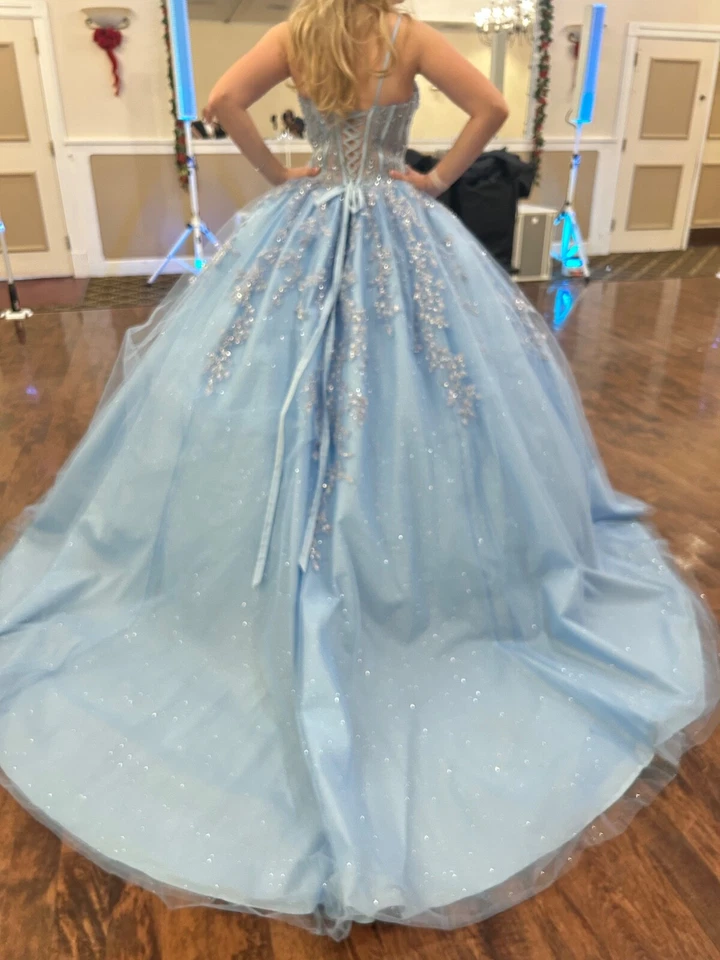 Quinceanera, сладкий шестнадцать мяч платье бисером и блестящий, светло-синий, корсет Топ - Изображение 4 из 4