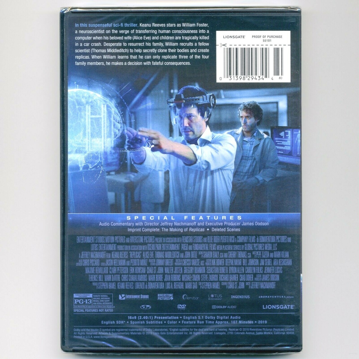 Replicas 2018 PG-13 sci-fi clone thriller movie, new DVD Keanu