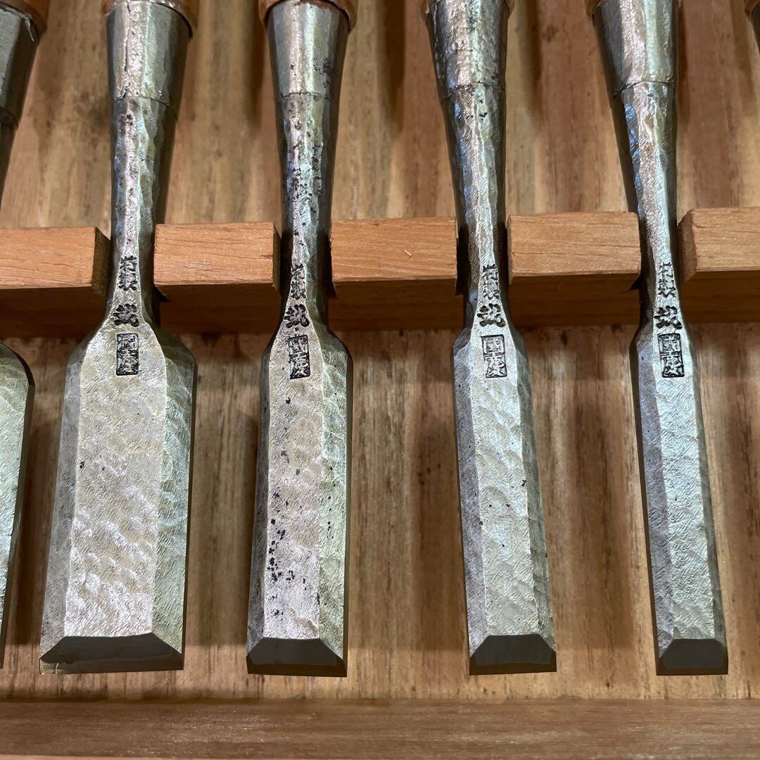 3rd Kunikei Oire Nomi Japanese Bench Chisel Set of 10 Polished Hammered