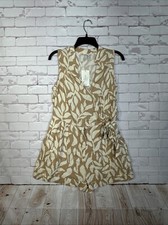 Women  s Linen Mini Jumpsuit- A New Day Tan/ White Print M