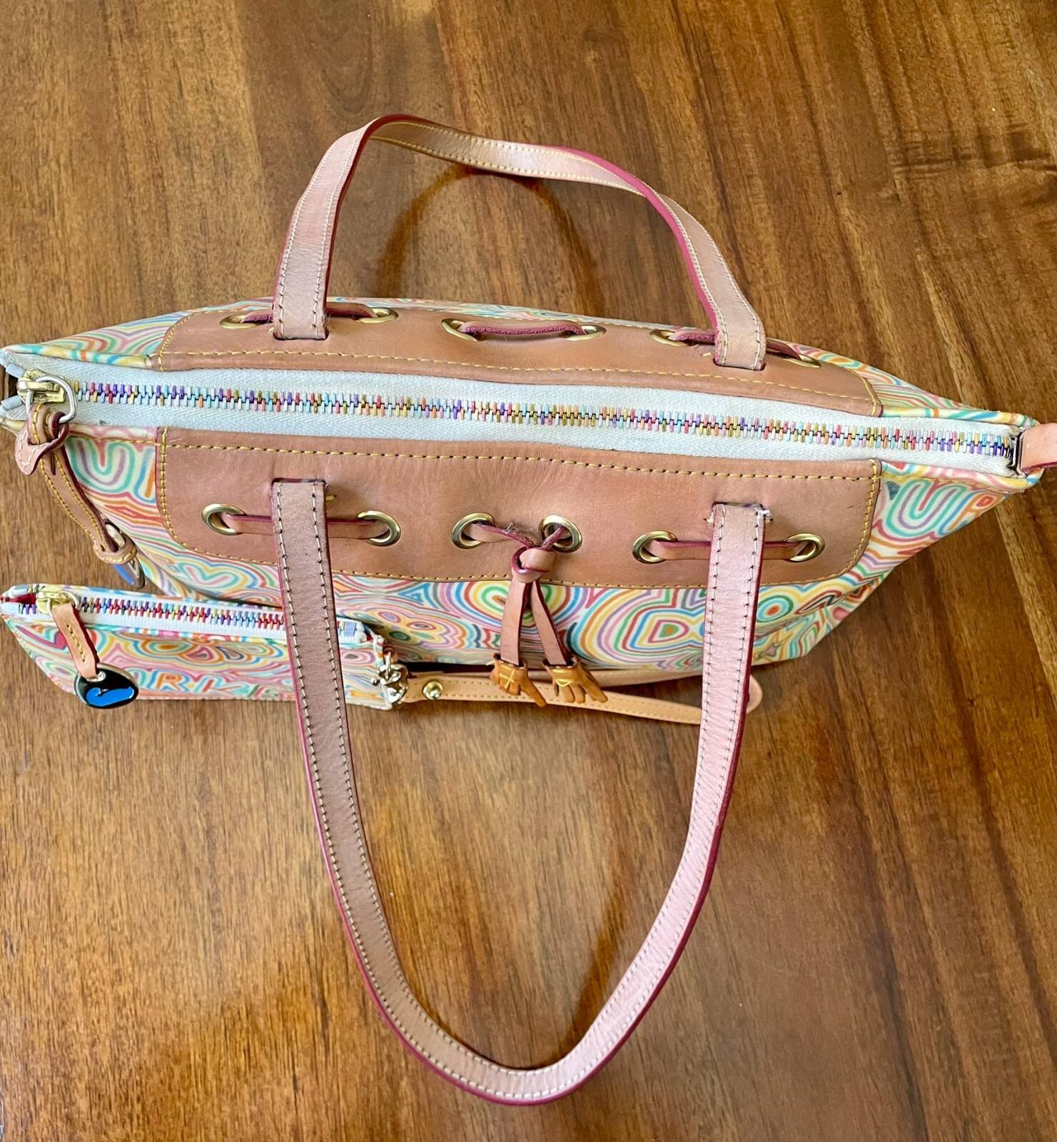 Vintage Dooney & Bourke Y2K Rainbow Zipper Shoulder Bag and Wristlet USA image 3