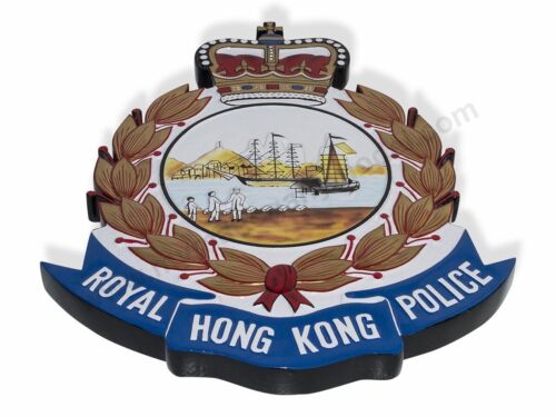 Targa emblema fatta a mano in legno massello di mogano essiccato al forno polizia Royal Hong Kong - Foto 4 di 8