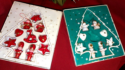 2xSchachtel HOLZ Engeln+Herzen+Schaukelpferd ROT+WEISS Christbaum Weihnachtsdeko