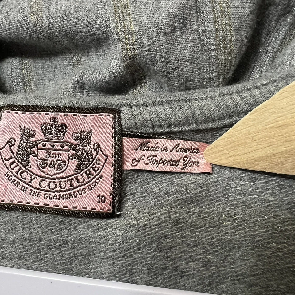 Juicy Couture Dress Girls 10 Gray Hoodie Zip Up Metallic Stripe Y2K - Image 4 of 4