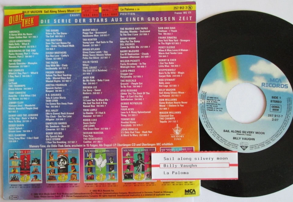Billy Vaughn / Sail Along Silvery Moon / La Paloma 7" Vinyl Single 1988 - Bild 2 von 2