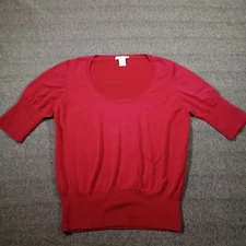 Zoe D Sweater Women 22 Red Silk Blend Scoop Neck Preppy 3/4 Sleeve Office Work