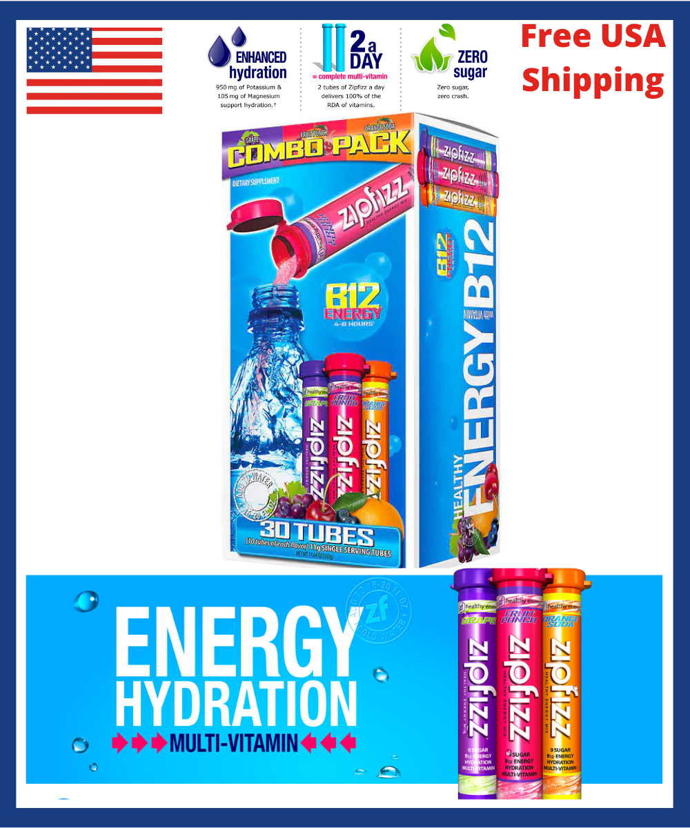 Zipfizz Healthy Energy Drink Mix, 30 Tubes Select Flavor ZERO
