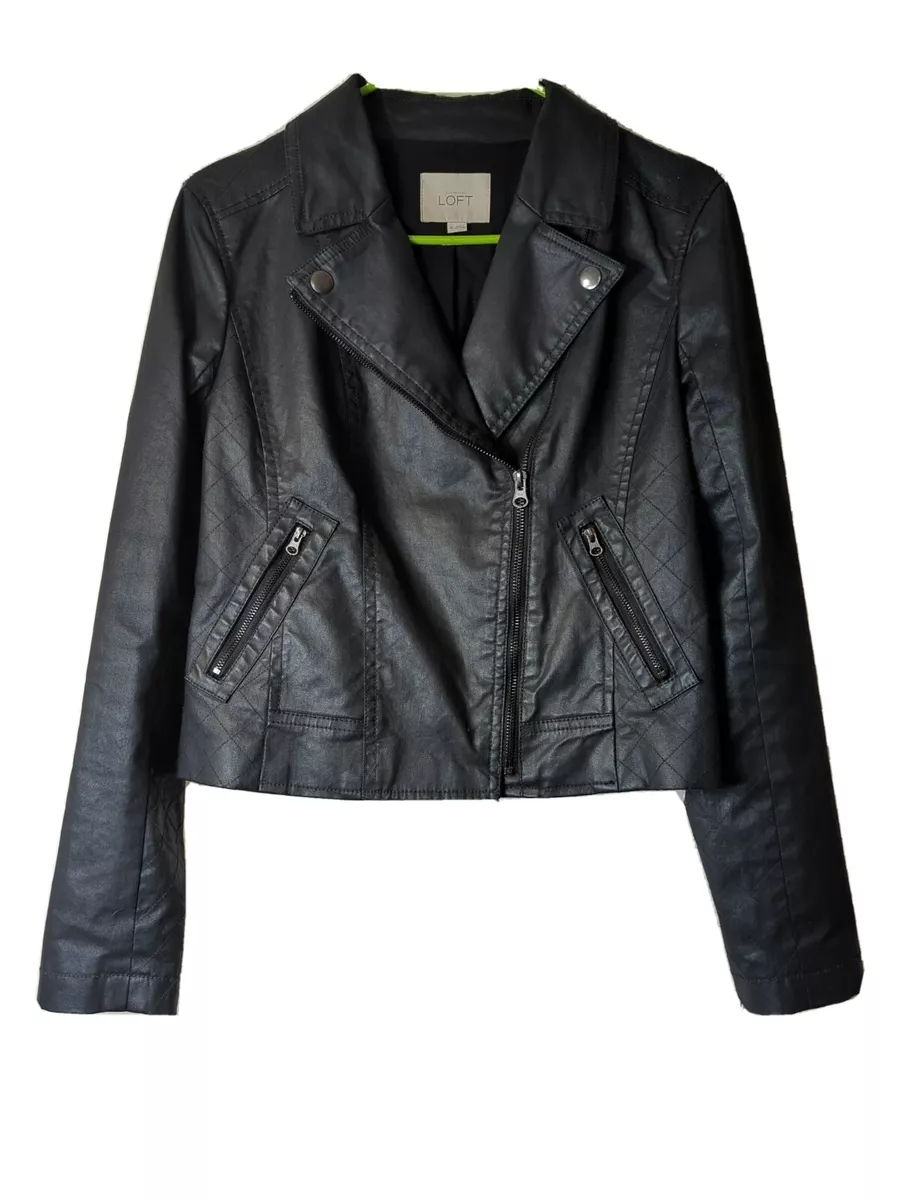 Loft Faux Leather Jacket SZ XS Rockabilly Biker Cropped Zipper Ann