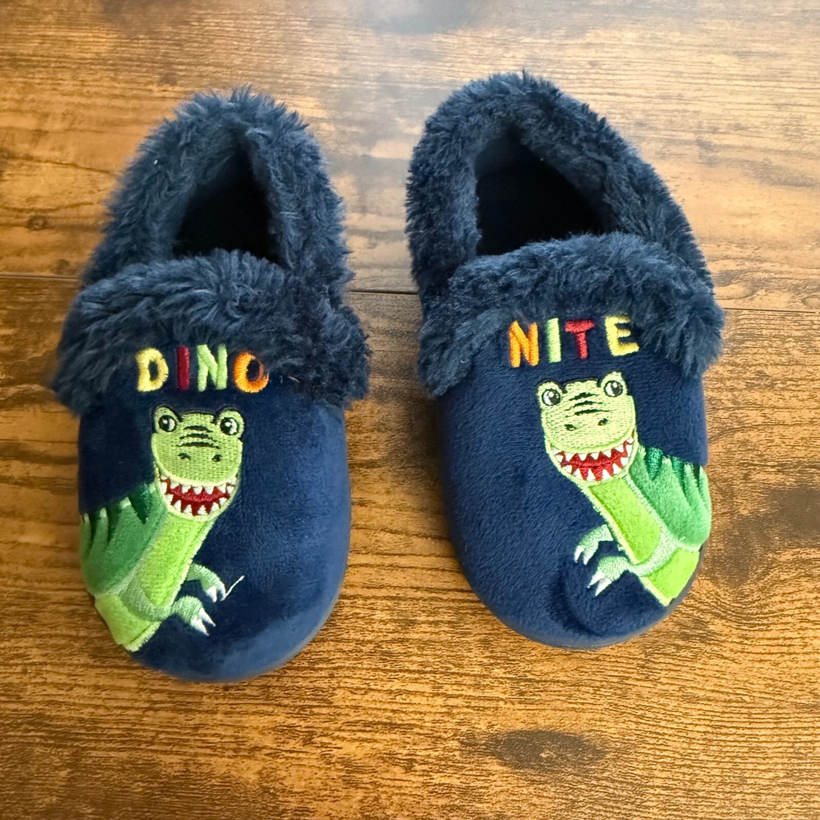 Dinosaur Slippers Dino Nite Fuzzy Toddler Kids Blue