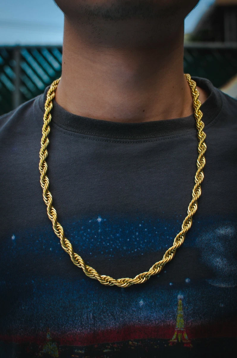 Mens Thick 8mm Rope Chain Real 14k Yellow Gold Solid Lifetime