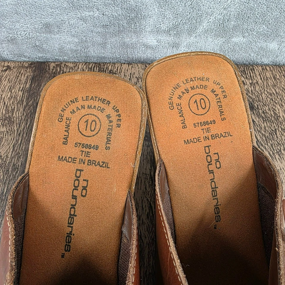 Zuecos de colección No Boundaries Mules Tacones 10 Marrón Puntera Cuadrada Cuero Y2K Corbata Lateral Foto 2 de 4