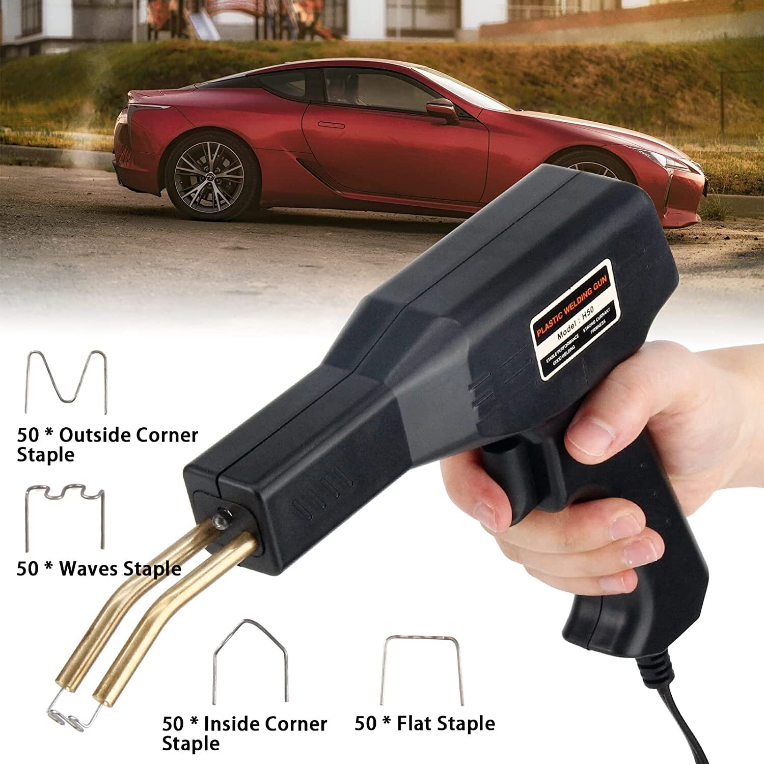 Hot Stapler Gun Plastic Repair Car Bumper Fender Welder Machine Kit