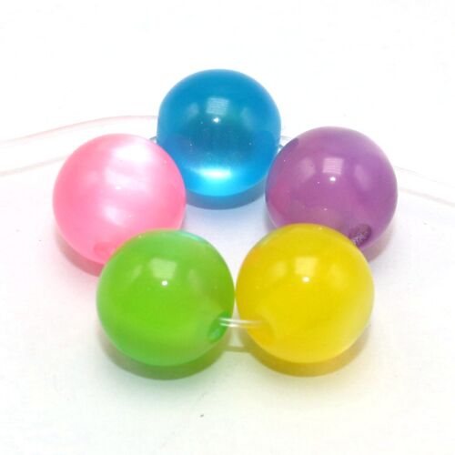 50 Mixed Colour Acrylic Cats eye Round Beads 12mm Crafts Jewelry Making - Picture 4 of 10