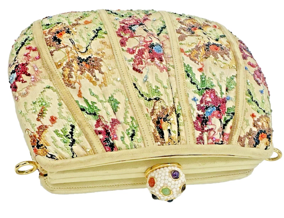 Bolso de Mano Judith Leiber Cintas de Seda Gara Bordado Cristales Piedras Preciosas Borla gyu Foto 3 de 4