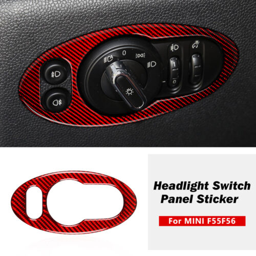 Red Carbon Fiber Interior Headlight Switch Cover Trim for Mini Cooper F55 F56 - Foto 1 di 7