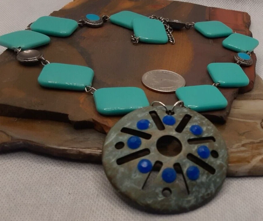 Collar Gota Resina con Colgante/Cuentas Turquesa - Bisutería 5/17-14 Foto 4 de 4