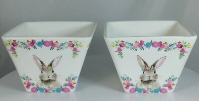 Two CIROA Easter Parade Square Dessert Bowls Pink and White Garland