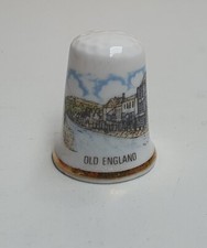 North Lodge Bone China Old England Souvenir Thimble 3cm Village Scene on River
