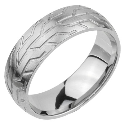 Tire Tread Pattern Stainless Steel Band Ring tr010 8mm Width